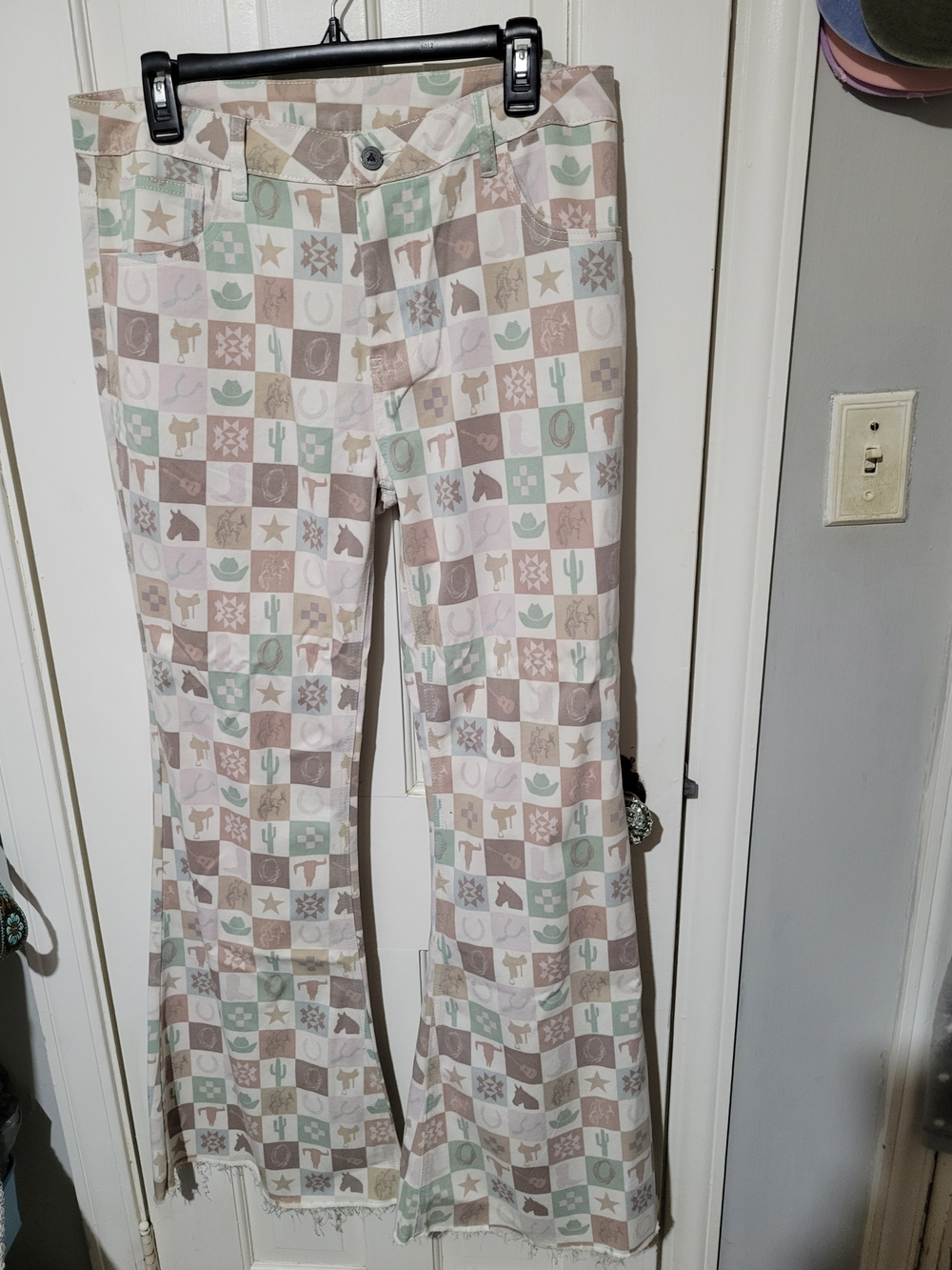 Boot-Cut Western Print Pants